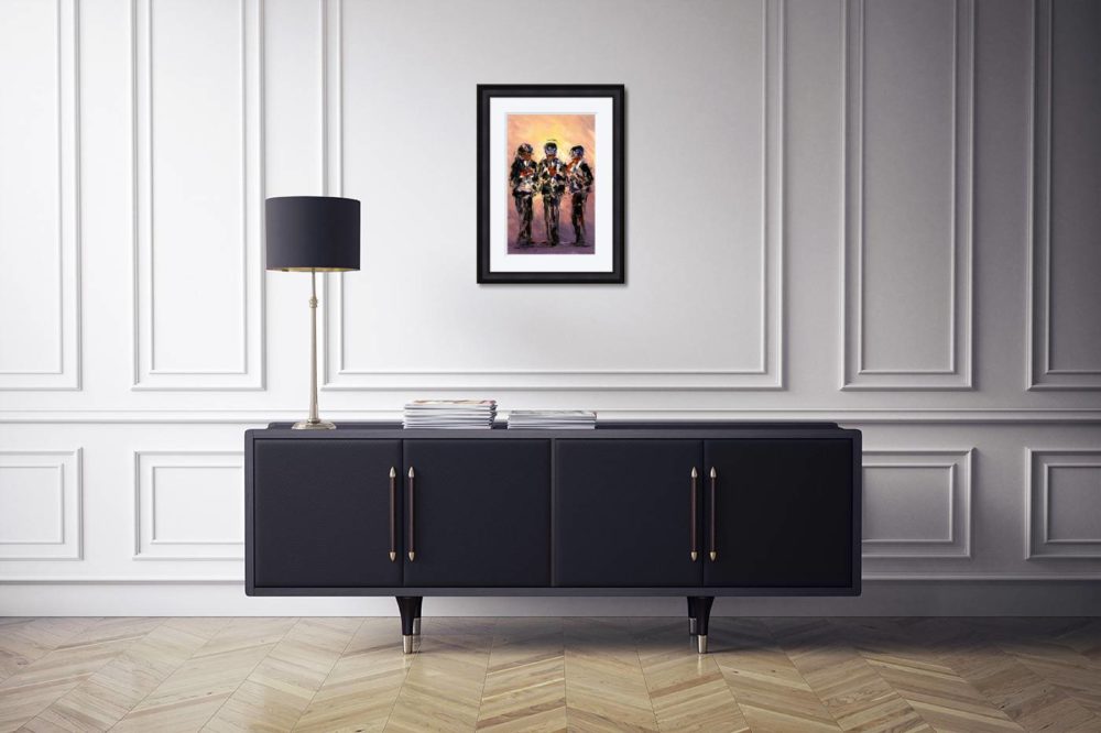Three's A Crowd Print (Small) In Black Frame In Room